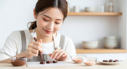 チョコレートを手作りする女の子：バレンタインデー