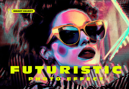 Glitch Futuristic Portrait Photo Effect Mockup