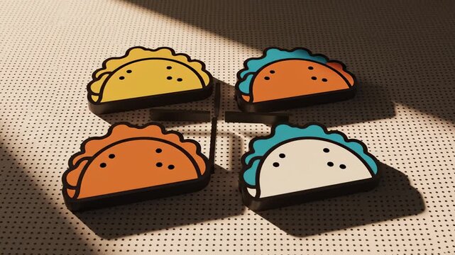 Rotating Colorful Taco Illustrations on Dotted Surface