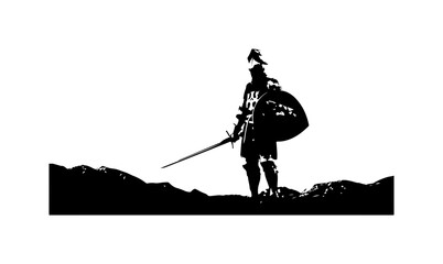 Fototapeta premium Silhouette of a Knight with Sword and Shield