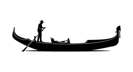 Silhouette of gondolier rowing boat, Venice river travel