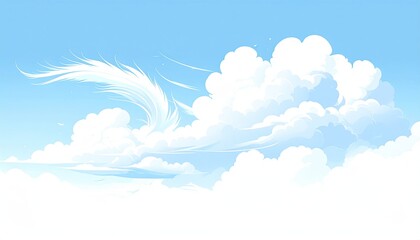 Cartoon clouds drift in a blue sky, dreamy background for peacefulness/inspiration