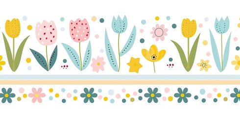 Cartoon Flowers in Full Bloom on White Background for Decoration and Print