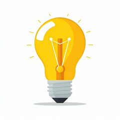 Cartoon illustration of a bright yellow glowing lightbulb with radiating rays on a white backdrop