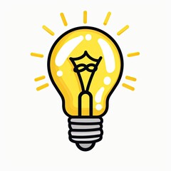 Cartoon illustration of a bright yellow lightbulb radiating lines, signifying illumination or insight