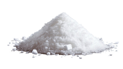 Conical pile of white granular material against a dark, stark background