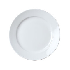 Plain white plate with rim, centered on a dark background, top-down view