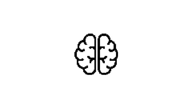 8 bit pixel black brain icon animation isolated on a transparent background.