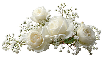 Floral Arrangement White roses and baby's breath on a dark backdrop