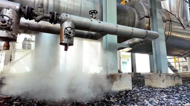 Steam is coming out of a pipe. The steam is white and hot. The pipe is metal