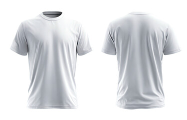 Two white t-shirt views front and back, isolated on a black background