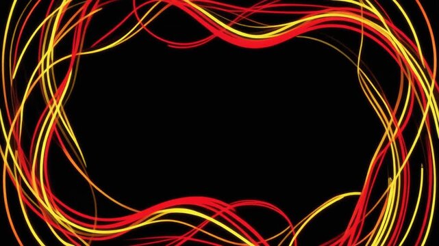 Red and orange energy light line frame background　黒背景に赤とオレンジの光る流線フレーム背景　フルHD 動画