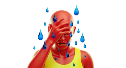 Red Man with Blue Water Drops