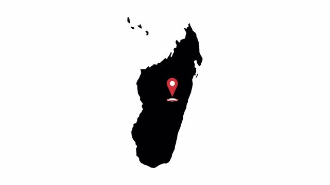 Madagascar map with red pin location. 4K animation	