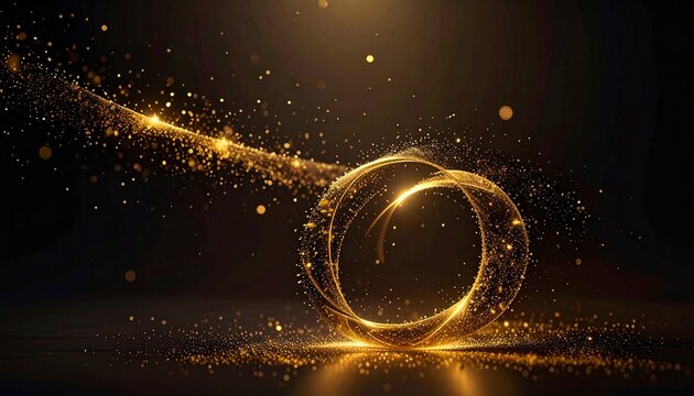 Golden magic glow ring with glitter particles　黄金に輝く光の輪とキラキラしたパーティクル　デジタルイラスト