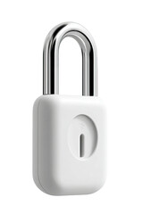 Minimal white padlock with chrome shackle against a dark background