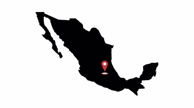 Mexico map with red pin location. 4K animation	