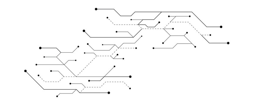 Vectors White Abstract geometric dots and lines connection circuit concept. Hi tech digital connect, communication, High technology concept.