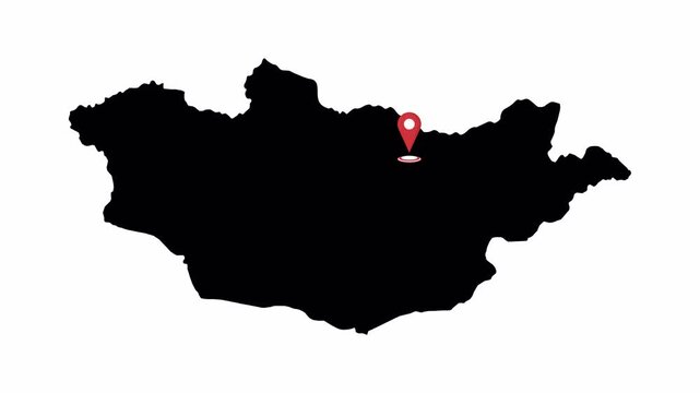 Mongolia map with red pin location. 4K animation	