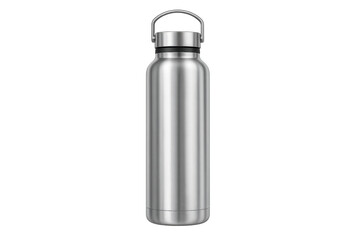 Metal water bottle for keeping drinks hot or cold, promoting eco-friendly habits and active lifestyle, transparent background