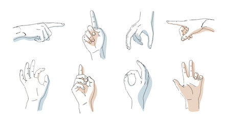 Collection of Hand Gestures and Finger Positions Illustrated.