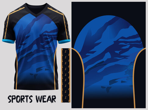 abstract background, sportswear, design for Sublimation print, dress pattern. T-shirt V-neck  Short sleeve. With knit jersey fabric and rib neck texture ( 3d rendered ) 