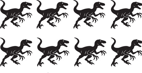Naklejka premium Pattern of Raptor Dinosaur Silhouettes Vector Pack