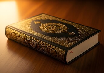 Fototapeta premium Holy Quran with Soft Golden Light for Eid Background