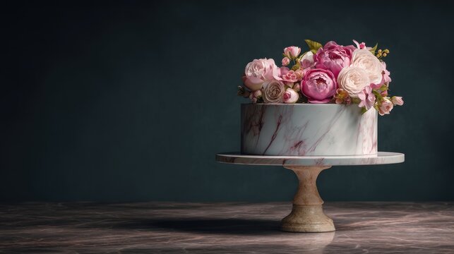 Floral decorated marble cake
