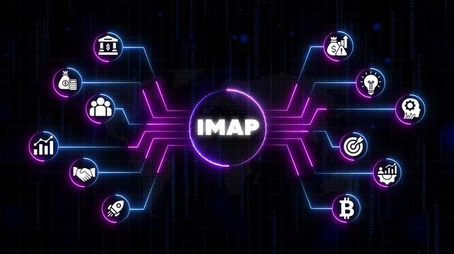 I M A P Concept with Financial and Business on Neon Network Background IMAP internet message access protocol