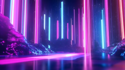 Vibrant Neon Cityscape Digital Abstract Background