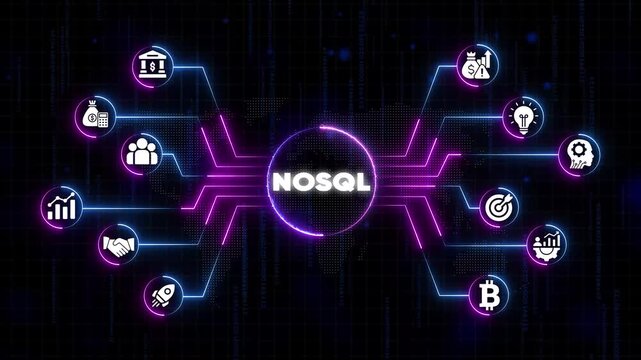 No S Q L Database Concept with Various Business and Technology on Neon Network Background Representing Big Data and Non- Relational Database Systems