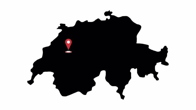 Switzerland map with red pin location. 4K animation	