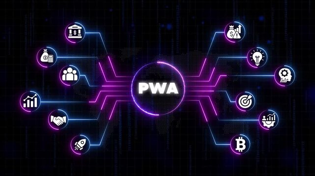 Progressive Web App P W A Concept with Neon and Data Flow neon data flow digital technology software development