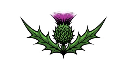 Obraz premium Stylized purple thistle with spiky green leaves illustration