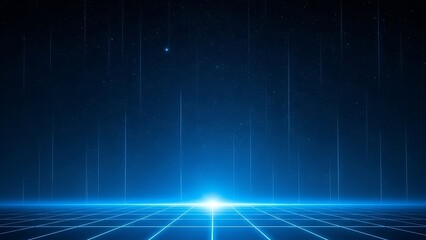 Obraz premium Futuristic digital network grid with glowing blue neon lines and stars in dark space for technology and innovation concept
