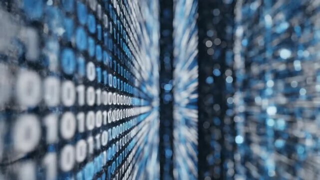 Mesmerizing Abstract Digital Background Showcasing Flow of Blue Binary Code and Data in Technology, Creating Stunning Visual Effects