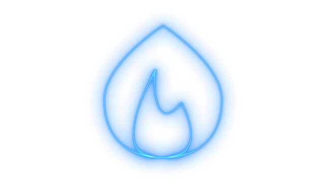 Glowing neon blue flame or fire icon isolated on transparent background. Energy concept. Heat symbol. Power element. Danger warning. Hot indicator.