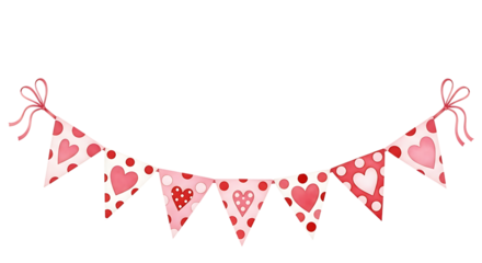 Watercolor Pink and Red Heart Bunting Garland for Celebrations