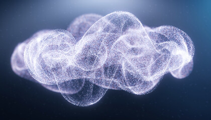 Glowing white particle cluster floats in dark space