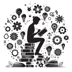 Black Skill Learning & Development Silhouette Vector, High Quality Illustration on White Background © Craftdot