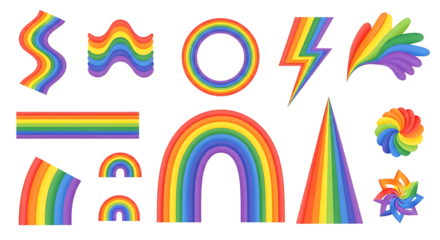 Collection of Colorful Rainbow Gradient Shapes and Abstract Elements