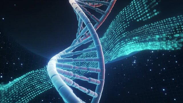Digital DNA Helix Structure with Blue Glow.