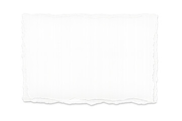 Obraz premium White torn rectangular paper scrap or note template with ragged edges, blank cardboard sheet on transparent background
