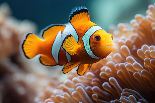 Underwater Encounter with a Pennywise-Patterned Clownfish Swimming