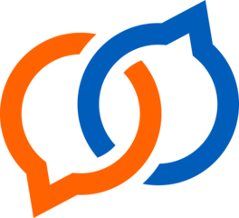 Interconnected orange and blue abstract shapes symbolizing communication and partnership isolated on transparent background