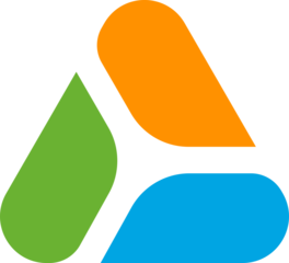 Abstract logo with three interconnected teardrop shapes in vibrant green, orange, and blue isolated on transparent background