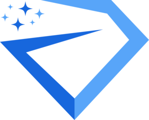 Modern abstract blue geometric logo with elegant lines and sparkling star accents isolated on transparent background