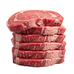 Stack of raw beef steaks
