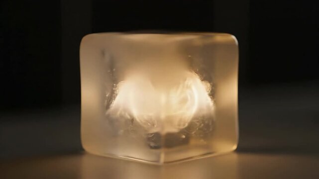 Glowing ethereal core inside a translucent resin cube